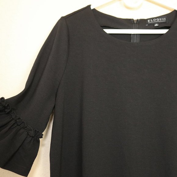 Eloquii Womens Shift Shirt Dress Half Ruffle Sleeve Solid Black Size 14 XL - Picture 3 of 8